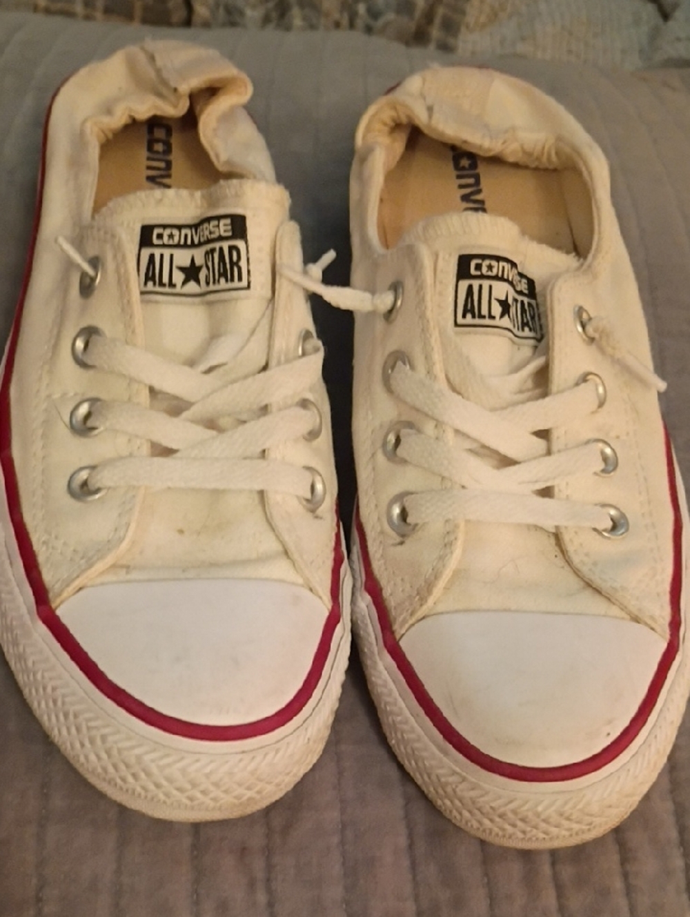 Converse White Low Top Sneakers with Red Stripe